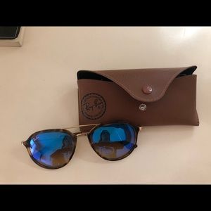 RAY BAN AVIATOR ROUND TORTOISE BLUE SUNGLASSES